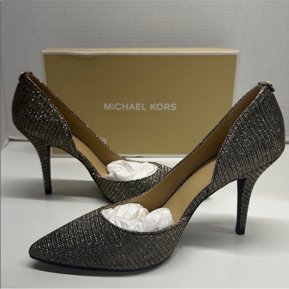 MICHAEL Michael Kors Shoes - Michael Kors Nathalie Heels High Heel Shoes Pointed Toe Glitter Metallic 9.5